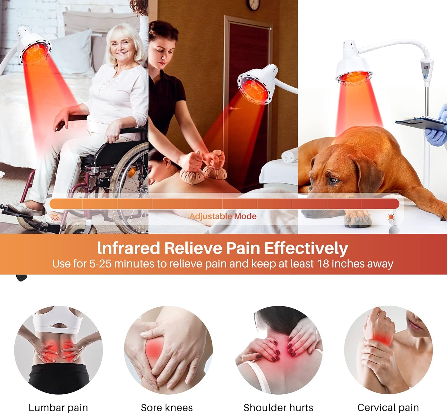 Infrared Light Therapy 275W Red Infrared Therapy Lamp for Body or Pain Therapy Device with Timer and Adjustable Height Stand